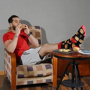 Nuevos regalos para hombres <span class=keywords><strong>Crazy</strong></span> Happy Design Calcetín de algodón Novedad Divertido Comida fina Hamburguesa Patatas fritas Patrón Calcetines de vestir para hombre - Product Image 4