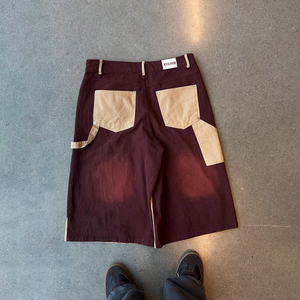 Shorts en twill délavé style vintage, patchwork, 100% coton, haute qualité, streetwear décontracté, design tendance, shorts en twill personnalisés pour hommes - Product Image 2