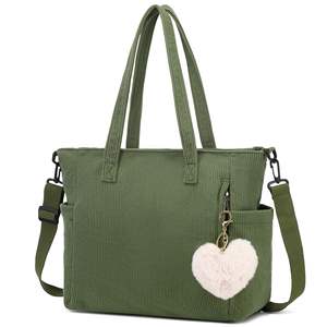 Sac fourre-tout en velours côtelé pour femme, multi-compartiments, fermeture éclair, sac à bandoulière hobo, sac bandoulière pour le shopping, les voyages, le travail, les fêtes - Product Image 1