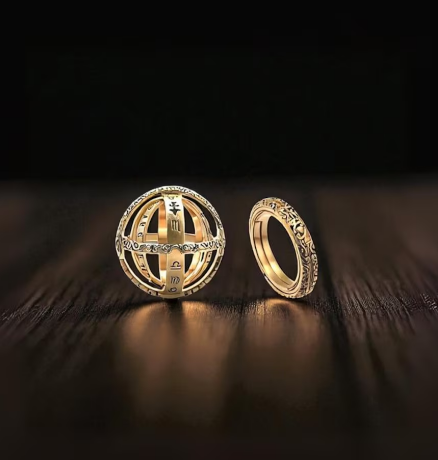Rotating  Sphere Ring Vintage Astronomy Cosmic Ball 316L Stainless Steel Vintage Jewelry for Him for Her