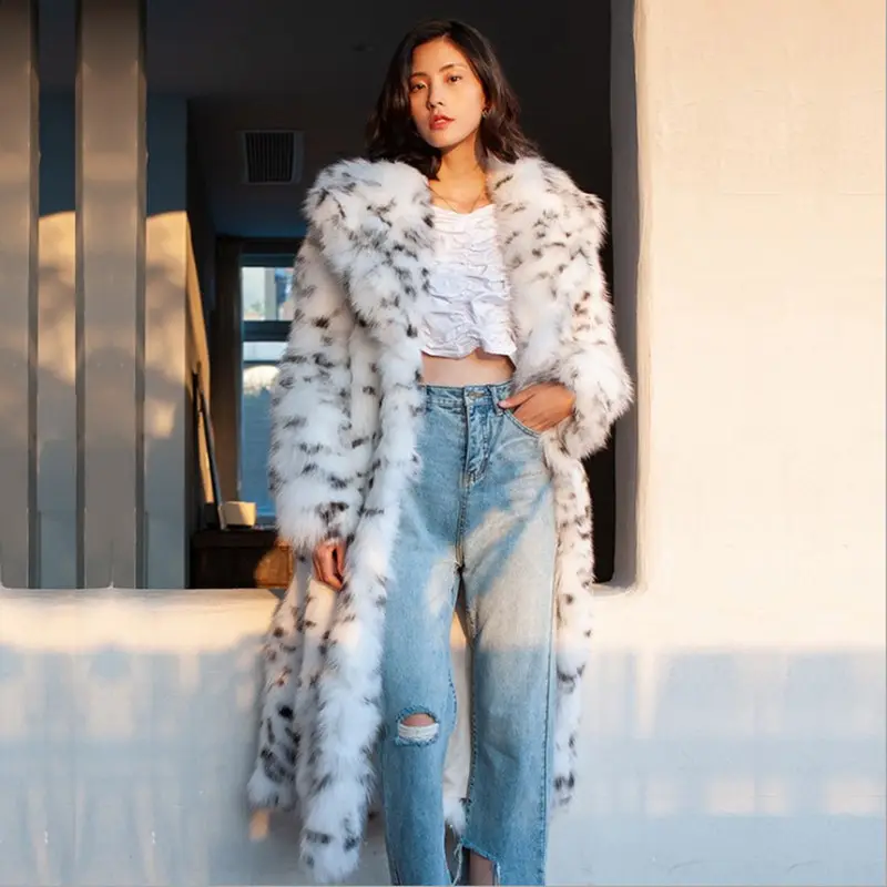 2022 Winter New Leopard Print Fur Jacket Integrated Women's Coat Suit Collar Imitation Fox Fur Coat Leather Long Faux Fur Coat