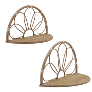 Mensole moderne a mezzaluna da parete in metallo e legno, design boho per soggiorno, ingresso o esposizione. - Product Image 2