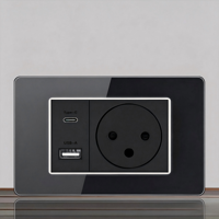 Prise murale PC noire moderne 0 prises CA 230V 10A IP20 2 modules intégrés Wi-Fi compatible application Smart Life Port USB-C YUHE 86x86mm 1m