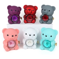 Kotak Perhiasan Mawar Abadi Teddy Bear Flip-top, Kotak Perhiasan Beludru untuk Valentine dan Natal, Hadiah Mewah Mawar Abadi