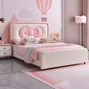 Lit d'enfant rose mignon en forme de nœud, mobilier de <span class=keywords><strong>chambre</strong></span> moderne, lit de princesse en cuir souple pour filles, ensemble de lit d'enfant de haute qualité - Product Image 3