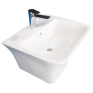 Hot sale sanitary ware ceramic saqure white bathroom wall hung mounting hand wash basin vessel