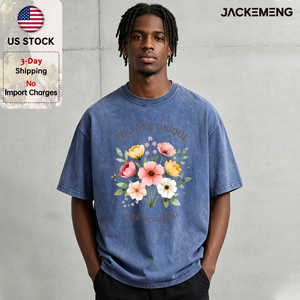 เสื้อยืดพิมพ์ลายตัวอักษรสีเทาพร้อมลายดอกไม้สีเหลืองอมชมพูขนาดใหญ่ สไตล์คันทรีลำลอง ขายส่งจากสหรัฐอเมริกา - Product Image 1