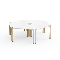 Table de bureau modulaire moderne à pieds triangulaires en fer pour réunions collaboratives, bureau à domicile, école et bar