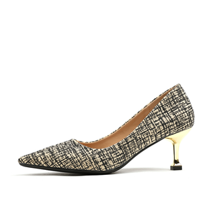 أزياء أشار تو ، كعب رفيع ، مأدبة الكلاسيكية الكتان الذهب الدقيق أحذية النسيج أحذية النساء الكعب - Product Image 2