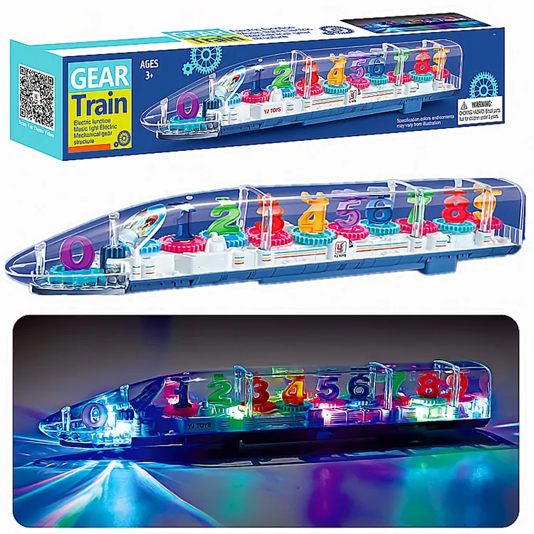 2022 new design kids battery operated electric transparent number gear train toy with music light