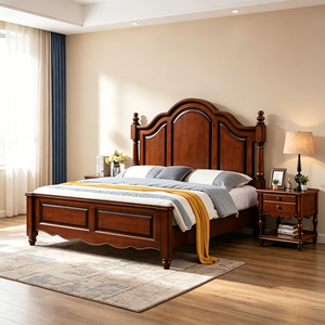 Traditional Mahogany Queen Size Wood Bed Frame with Storage and Panel Design - Product Image 1