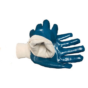 Gants enduits de nitrile entièrement bleus tricotés au poignet en coton de vente chaude - Product Image 5