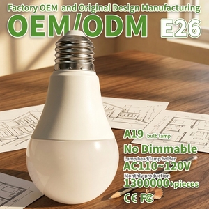 หลอดไฟ LED ทรงกลม A19 SMD ขั้ว E26 AC110~120V ไม่สามารถหรี่แสงได้ โคมไฟพลาสติก + ถ้วยอะลูมิเนียมเคลือบพลาสติก CRI Ra80 - Product Image 1