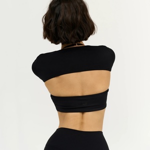 Ensemble de yoga 3 pièces en nylon recyclé marin écologique, hautement élastique, séchage rapide, respirant, avec haut à manches longues, soutien-gorge et leggings - Product Image 3