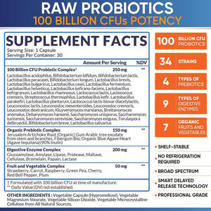 Suplemento en polvo de probióticos crudos con probióticos prebióticos 100 mil millones de CFU 34 y cápsulas probióticas de enzimas digestivas - Product Image 2