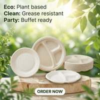 Assiette jetable en bagasse 10 pouces 3 compartiments biodégradable compostable écologique sans PFAS 50 paquets étanche