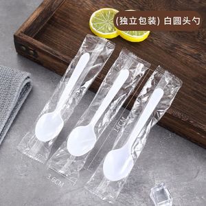 Disposable Plastic <b>Spoon</b> 14cm Round Tip Food Safe For Catering Tea Use Black White - Product Image 3