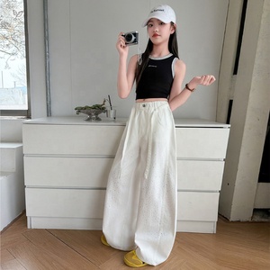 Pantalon à jambes larges pour filles, décoré de strass, en mélange de coton fin anti-moustiques, pour grandes filles, vêtements d'été - Product Image 3