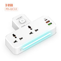 Multiprise LDNIO SC2311 avec 2 prises universelles, lampe de chevet tactile, extension de prise avec charge rapide 20W PD QC