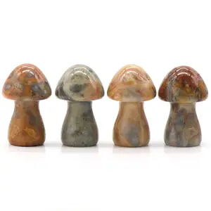 Mini Crystal Mushroom Figurine Gemstone Sculpture Hand Carving Mushroom Polished Crystal Crafts Thumb Stones