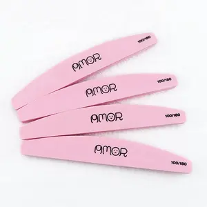 Ziri Professionele Nagelvijl Halfmoon Double Side 100/180 Emery Roze Sponge Nail Buffer Voor Salon