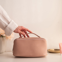 Sac de maquillage portable en PU avec fermeture éclair étanche pour femme, modèle 2025, idéal pour les voyages, avec poignée