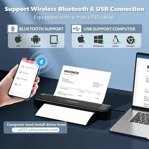 Impresora portátil Phomemo P831 Bluetooth A4 compatible con papel de copia regular Impresora inalámbrica sin tinta Compatible con móvil, PC - Product Image 2