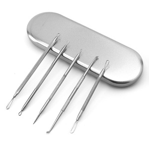 Bộ dụng cụ loại bỏ mụn và mụn đầu đen bằng thép không gỉ chuyên nghiệp 5 món năm 2025, dụng cụ hút mụn, dụng cụ loại bỏ mụn cám, bộ kim loại loại bỏ mụn - Product Image 3