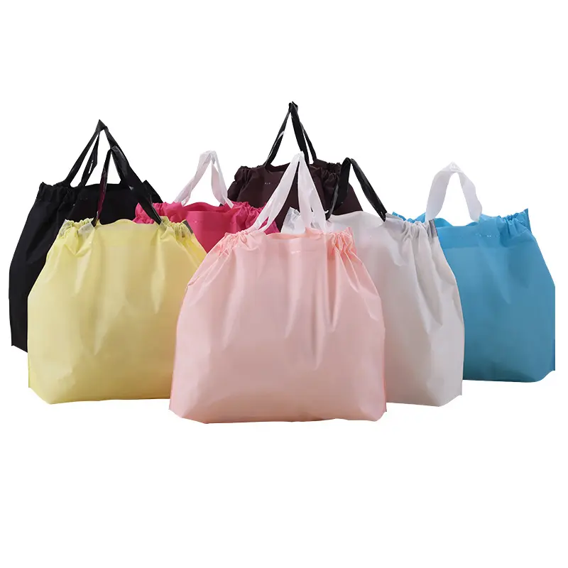 कस्टम लोगो मुद्रित प्लास्टिक के शॉपिंग बैग किराने प्लास्टिक बैग संभाल के साथ Drawstring कपड़े उपहार शॉपिंग बैग