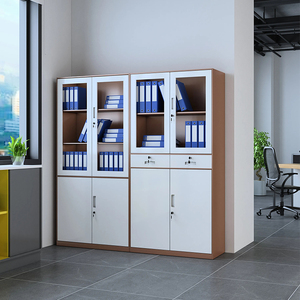 Gabinete de archivo de oficina de Metal de acero ajustable moderno, puerta de cristal abatible Bloqueable, muebles de almacenamiento a granel marrón para uso en cocina y gimnasio 2/4 - Product Image 2