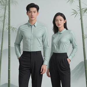 Light Blue Business Shirt Unisex Long Sleeve Solid Color Wrinkle Resistant Formal Wear For Interviews And Office Use - Product Image 3