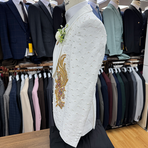 Trajes de lujo de un solo pecho para hombres, conjunto de 3 piezas hecho a mano con abalorios, botones de cristal, chaqueta, <span class=keywords><strong>chaleco</strong></span>, pantalones, boda, novio, Formal - Product Image 4