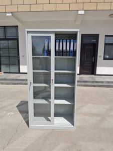 Armoire de rangement en métal bon marché d'usine, à démontage facile, avec 2 portes coulissantes en verre, pour bureau, cuisine, classement, étagères réglables - Product Image 3