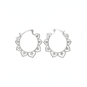 Orecchini a cerchio con fiore in argento 925 Bohemia per donna, gioielli da indossare tutti i giorni in oro bianco - Product Image 1