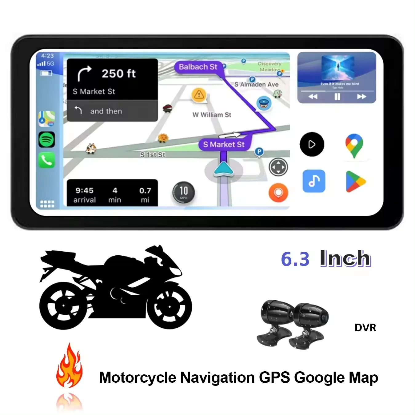 2024 Neuzugang 6.3" Android Motorradbildschirm IP67 wasserdicht 8-Core GPS BT WLAN 4G DVR TPMS Motorrad Navigation Carplay