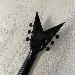 Guitare électrique noire de marque Was.Bu.n, corps en acajou, touche en palissandre, micros HH, filet gris, incrustation vierge, pont noir, trémolo - Product Image 6