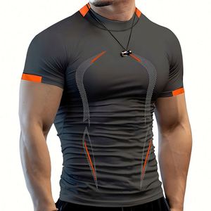 Ensemble de vêtements de sport pour hommes, personnalisé, en gros, pour la course et le fitness, imprimé, décontracté d'été, coupe ajustée, T-shirt de sport pour hommes, tenue de fitness - Product Image 5