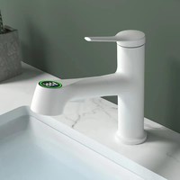 Robinet de lavabo vertical numérique à affichage numérique, finition brossée, style américain, tout en cuivre, avec douchette extractible et rotation omnidirectionnelle