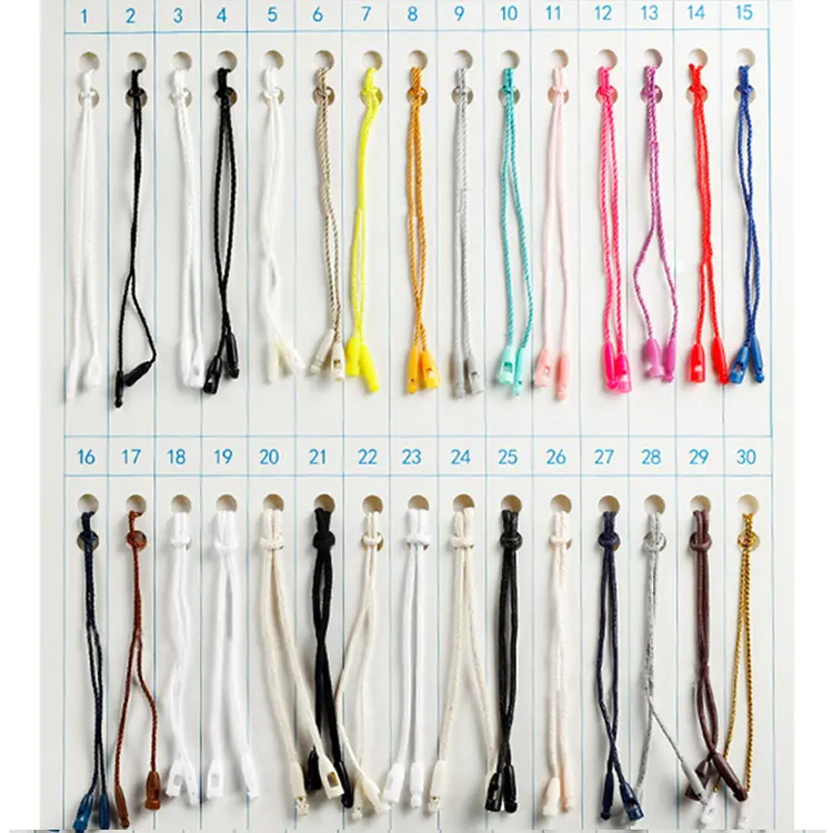 DL039 colorido etiqueta cuerdas de plástico de sello con cerradura de cadena de poliéster para la ropa