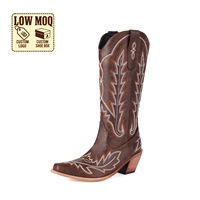 CHENO Dropshipping Bottes de cow-boy et de cowgirl en cuir vegan marron mi-mollet, style western, faites à la main, avec logo personnalisé pour femmes