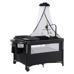 <span class=keywords><strong>Cuna</strong></span> Multifuncional para Bebé con Cambiador, Mosquitera, Barra <span class=keywords><strong>de</strong></span> Balanceo, Bolsillo Lateral, Cama Colecho y Corralito - Product Image 1