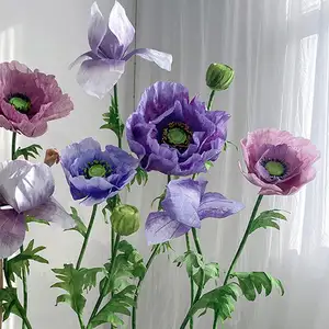 Decorazione per feste di matrimonio all'ingrosso carta gigante viola supporto per fiori artificiali negozio Display 3d papavero fiori di carta ecologici