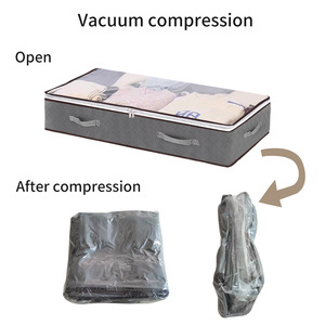 Under Bed Quilt Storage Bag Grey Rectangle <b>Foldable</b> Bedroom Organization Storage <b>Box</b> For Cotton Quilt And Clothing - Product Image 4