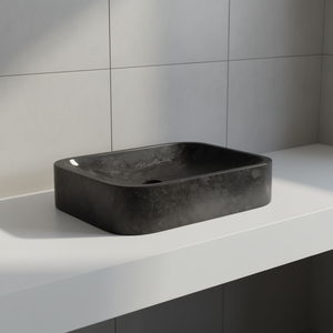 อ่างล้างหน้าหินอ่อน 15.7x15.7x3.9 นิ้ว สีดำ รูปทรงสี่เหลี่ยมผืนผ้า ขัดเงา แบบวางบนเคาน์เตอร์ ดีไซน์มินิมอล - Product Image 2