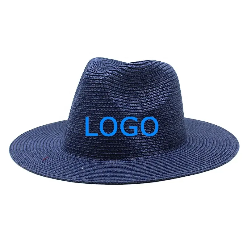 Benutzer definierte LOGO Pure Color Summer Beach Strohhut Männer Frauen Fedora Panama Strohhüte