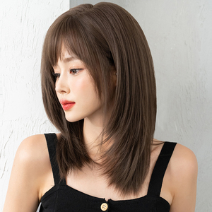 Perruque synthétique asiatique <span class=keywords><strong>brune</strong></span> avec frange, perruques marron <span class=keywords><strong>ombré</strong></span> à <span class=keywords><strong>blond</strong></span> miel pour femmes, cheveux superposés pour filles, usage quotidien de fête - Product Image 5