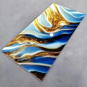 Pierre frittée composite en verre de grande taille avec un motif de couronne bleue ; Pierre frittée décorative moderne avec une texture dorée. - Product Image 3