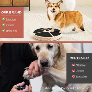 Wooden dog <b>scratching</b> <b>post</b> with treat box, round claw and nail scraper. - Product Image 2
