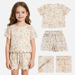 En stock: Conjunto de ropa de verano para niñas con estampado de conchas y diseño festoneado, atuendos infantiles al por mayor, nueva moda para bebés, ropa de hermanas de fábrica. - Product Image 4