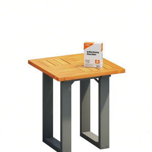 Acacia Wood Outdoor <b>Table</b> Top 15.7x15.7 Inch Durable Modern Design Metal Frame - Product Image 1